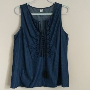 Old Navy Denim (Chambray) Tank with Embroidery